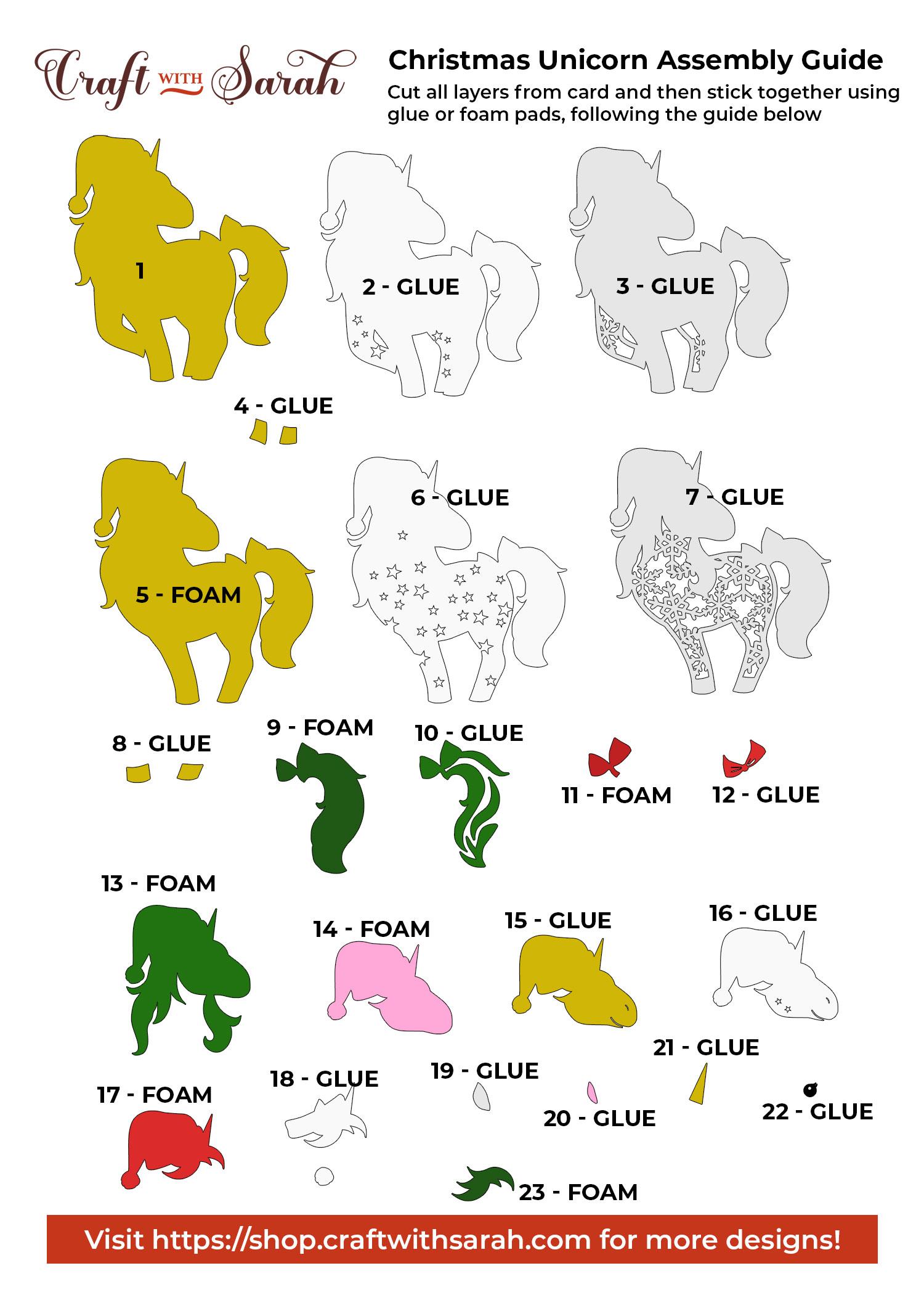 Christmas unicorn SVG assembly instructions