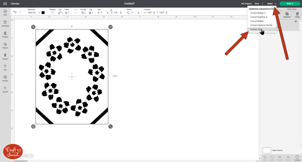 Change machine selection to Cricut Joy