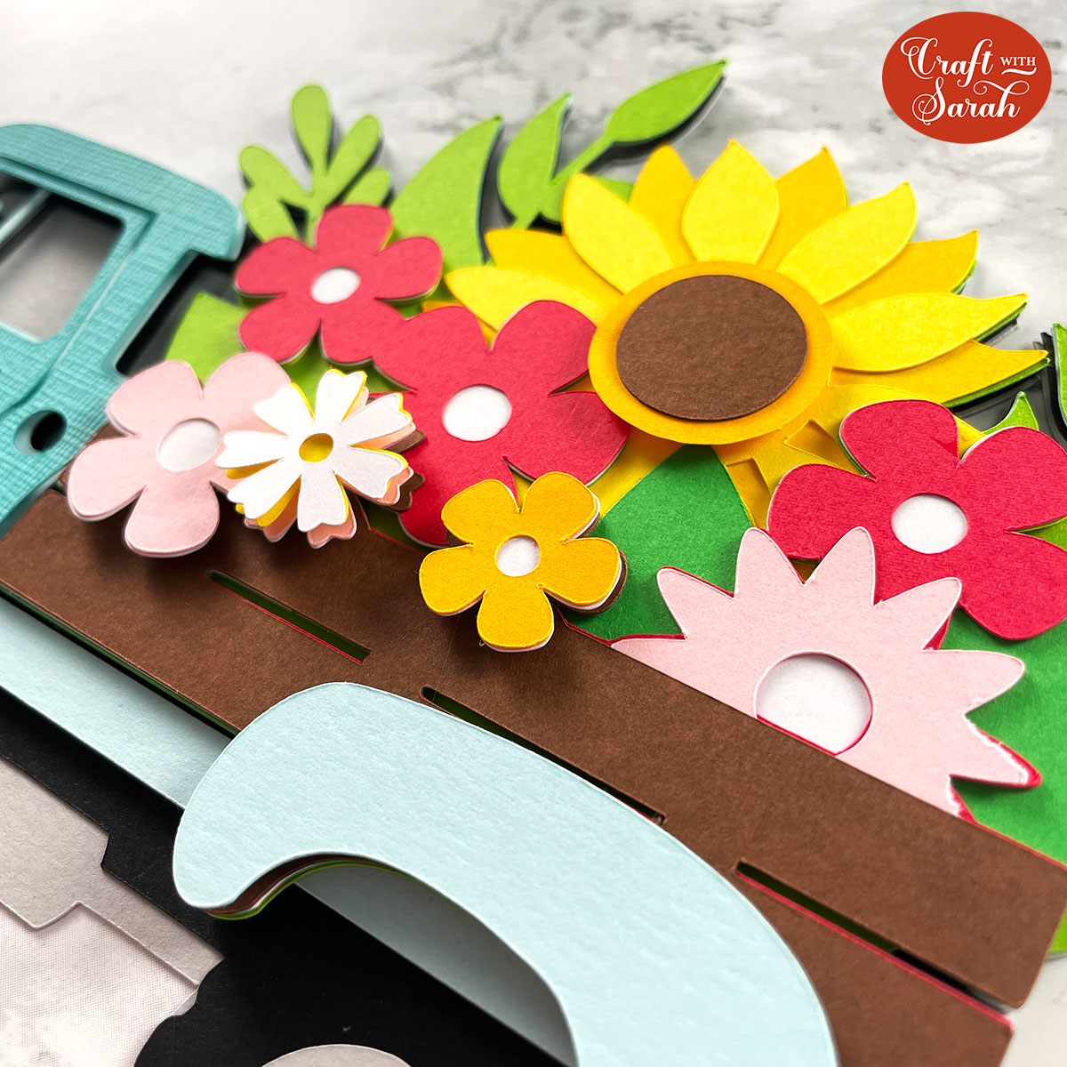 Summer truck papercraft flowers