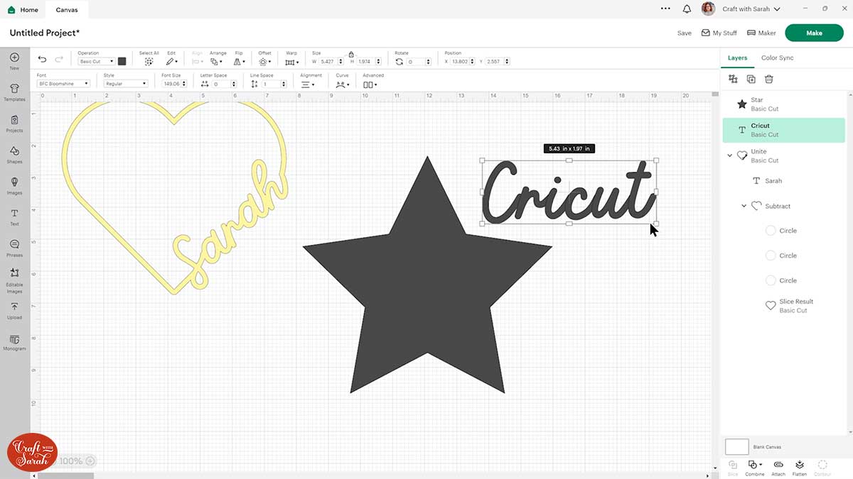 How to Put Text Inside a Shape in Cricut Design Space - Craft with Sarah