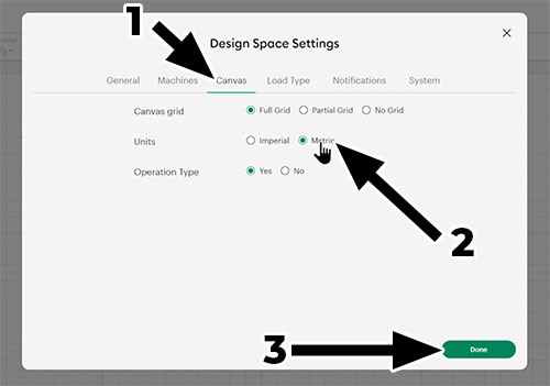 Switch from imperial to metric in Design Space